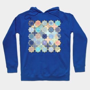 Peach and Blue Geometric Tile Pattern Hoodie